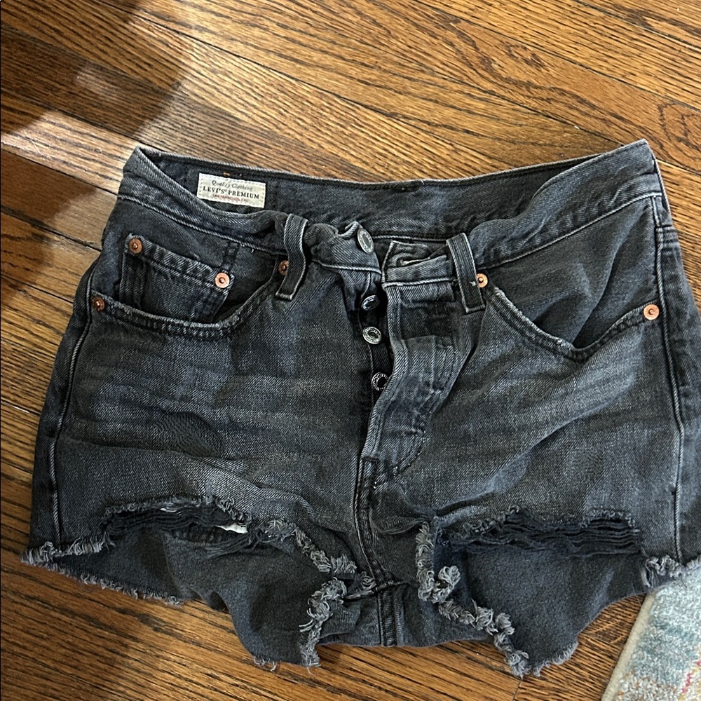 Levi’s premium 
High-Rise Black Denim Cutoff Shorts